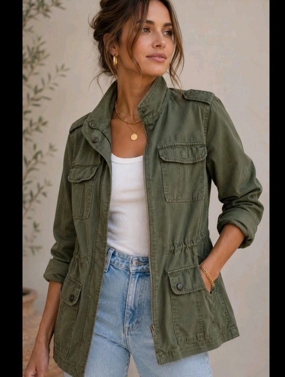 Merona Camel Cotton Canvas Cargo Field Utility Work Jacket Sz L